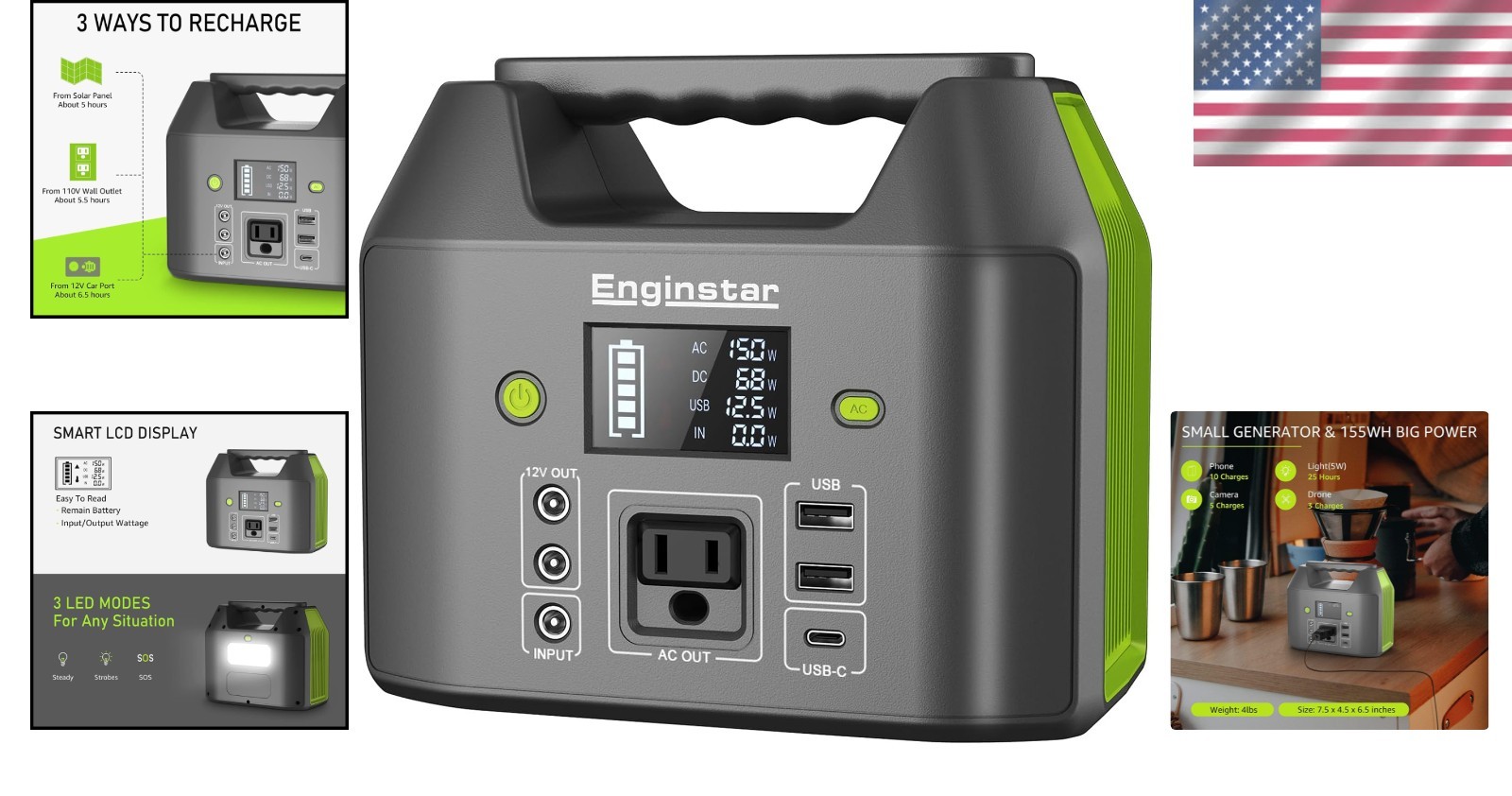 150W Portable Power Station with 110V AC Outlet & 6 Outputs – Ideal for Camping
