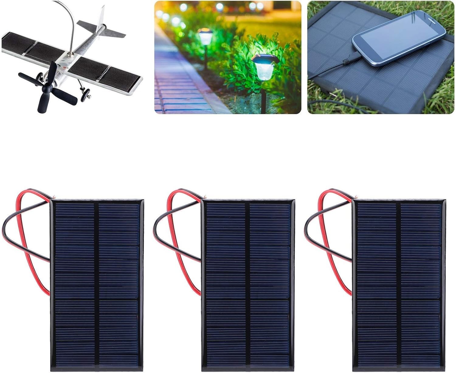 1W 6V Mini Solar Panel, 3PCS Polysilicon Cell Charger Module with 30cm Cable …