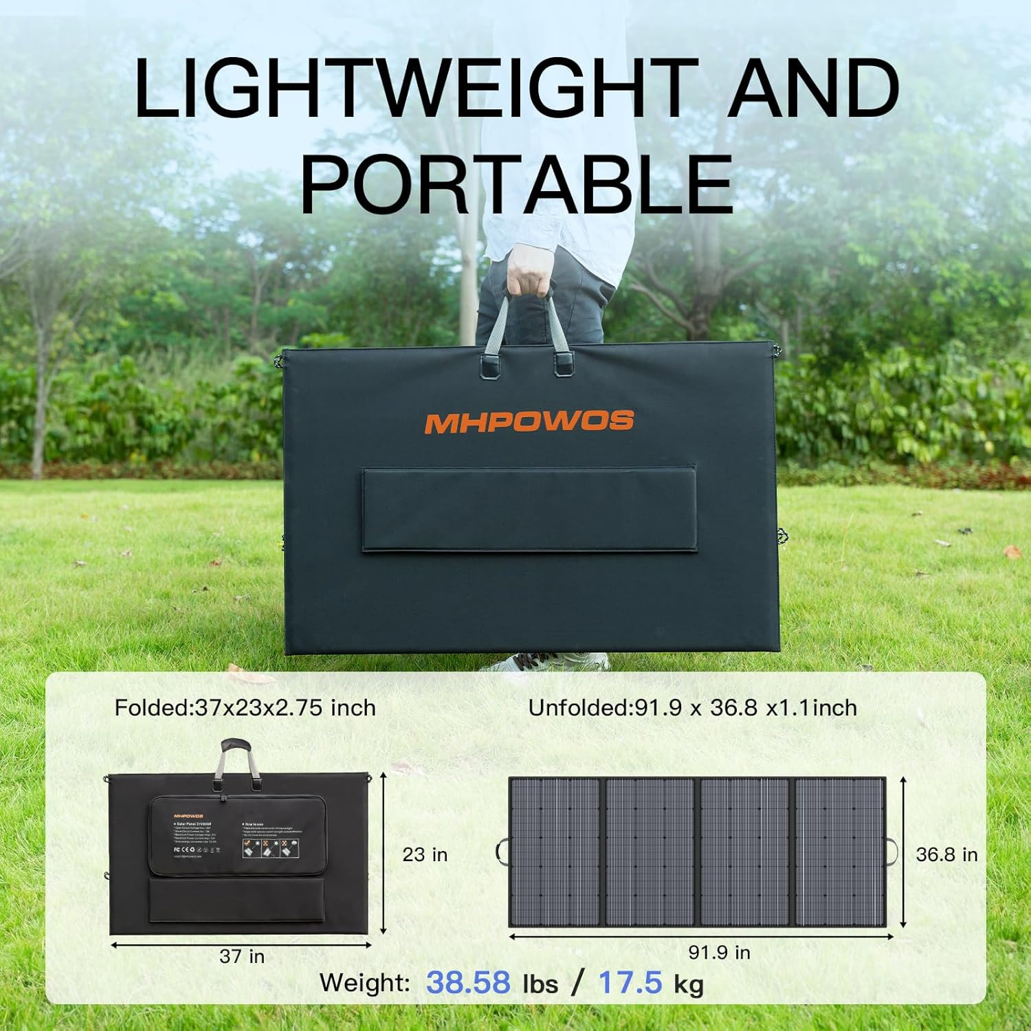 400W Portable Solar Panel, IP67 Waterproof Foldable Solar Charger, High 23.5% Ef