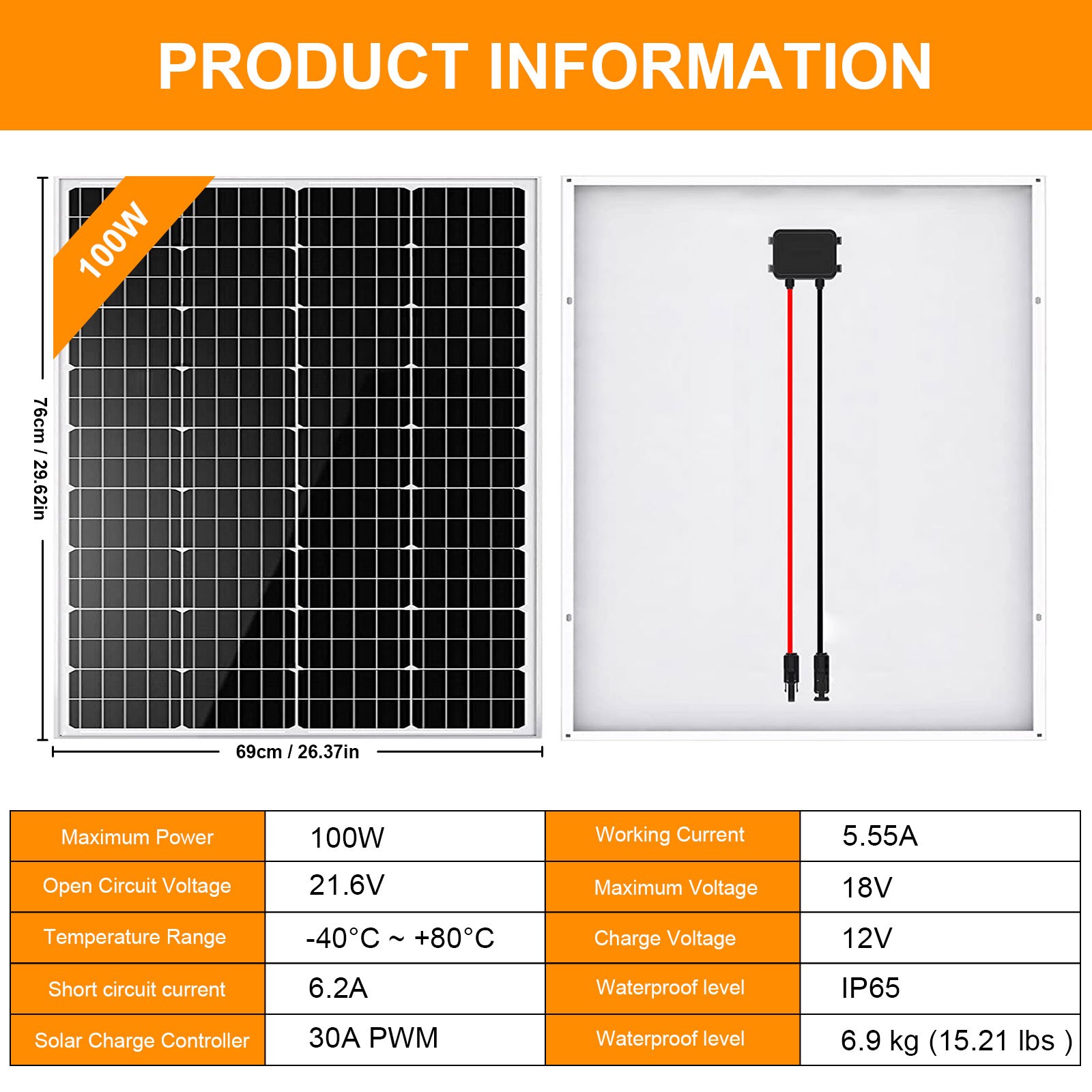 100W Solar Panel Kit 12V/24V Charger Controller for RV Camper Battery Charger