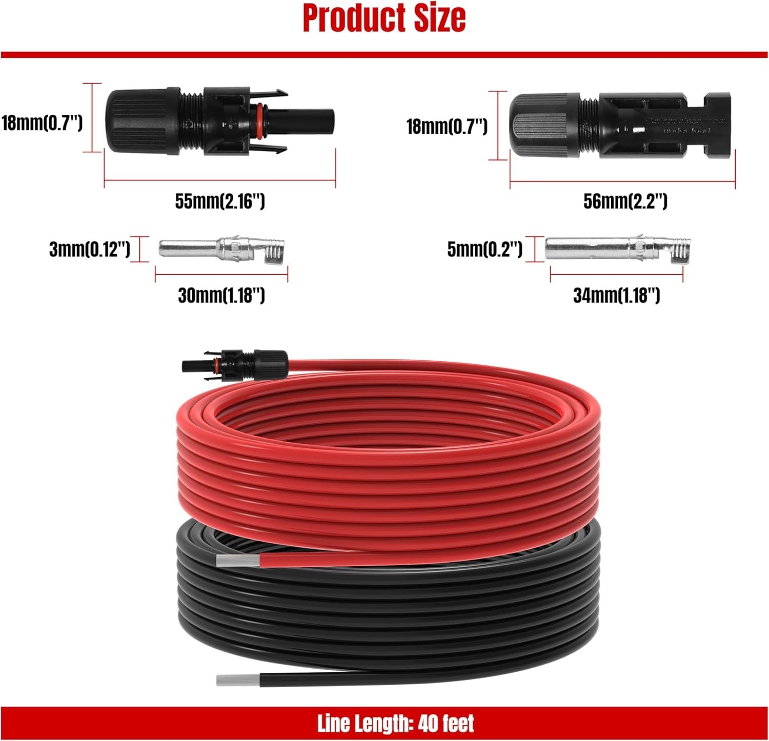 40Feet 10AWG Solar Extension Cable for Solar Panels RV Marine Camper Ferry
