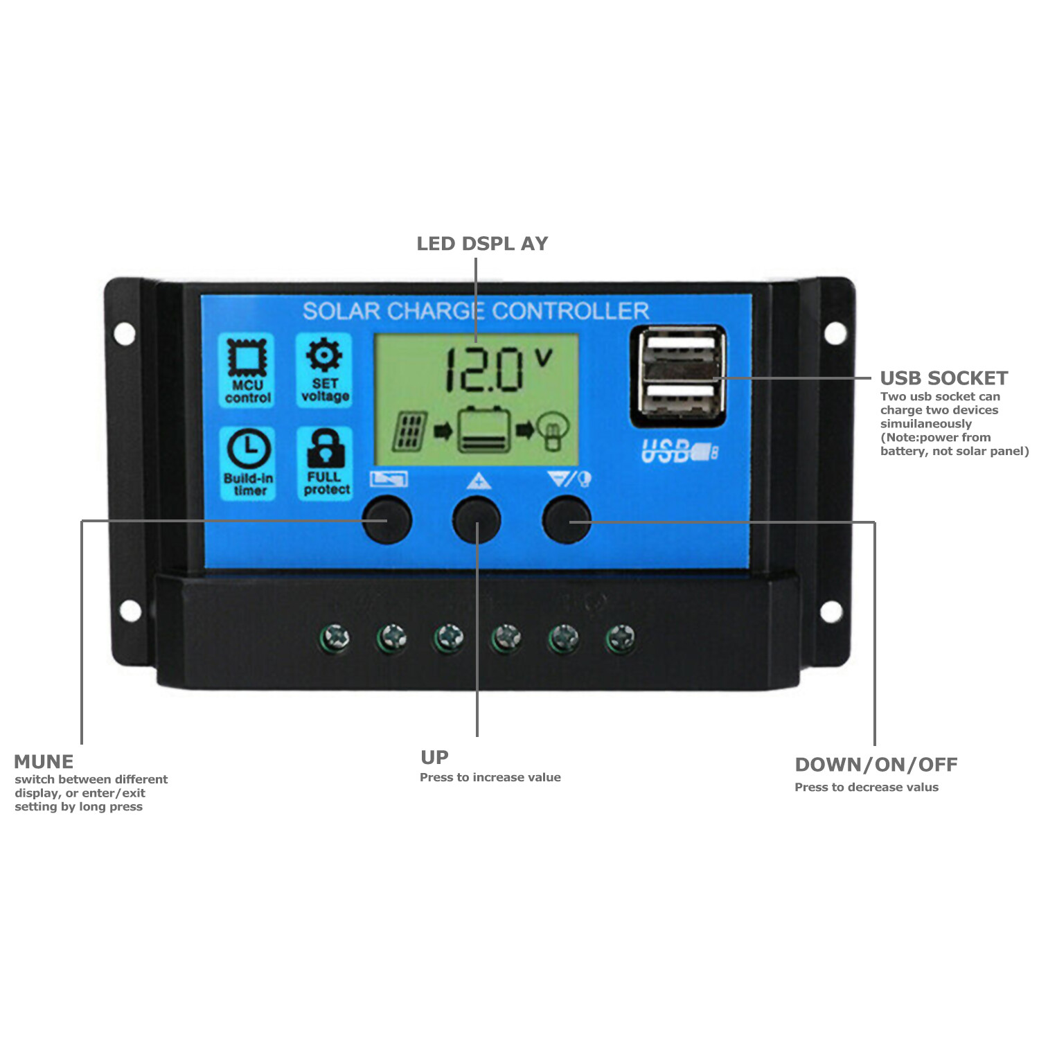 Solar Panel Regulator Charge Controller Auto Focus Tracking 30A 60A 12V/24V