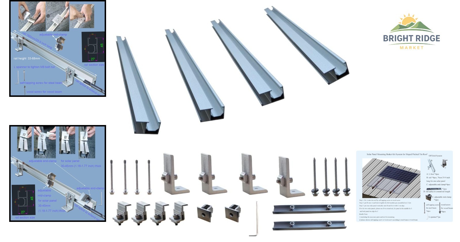 Durable Roof Mount Bracket Kit for Solar Panels, Supports Off-Grid Installations