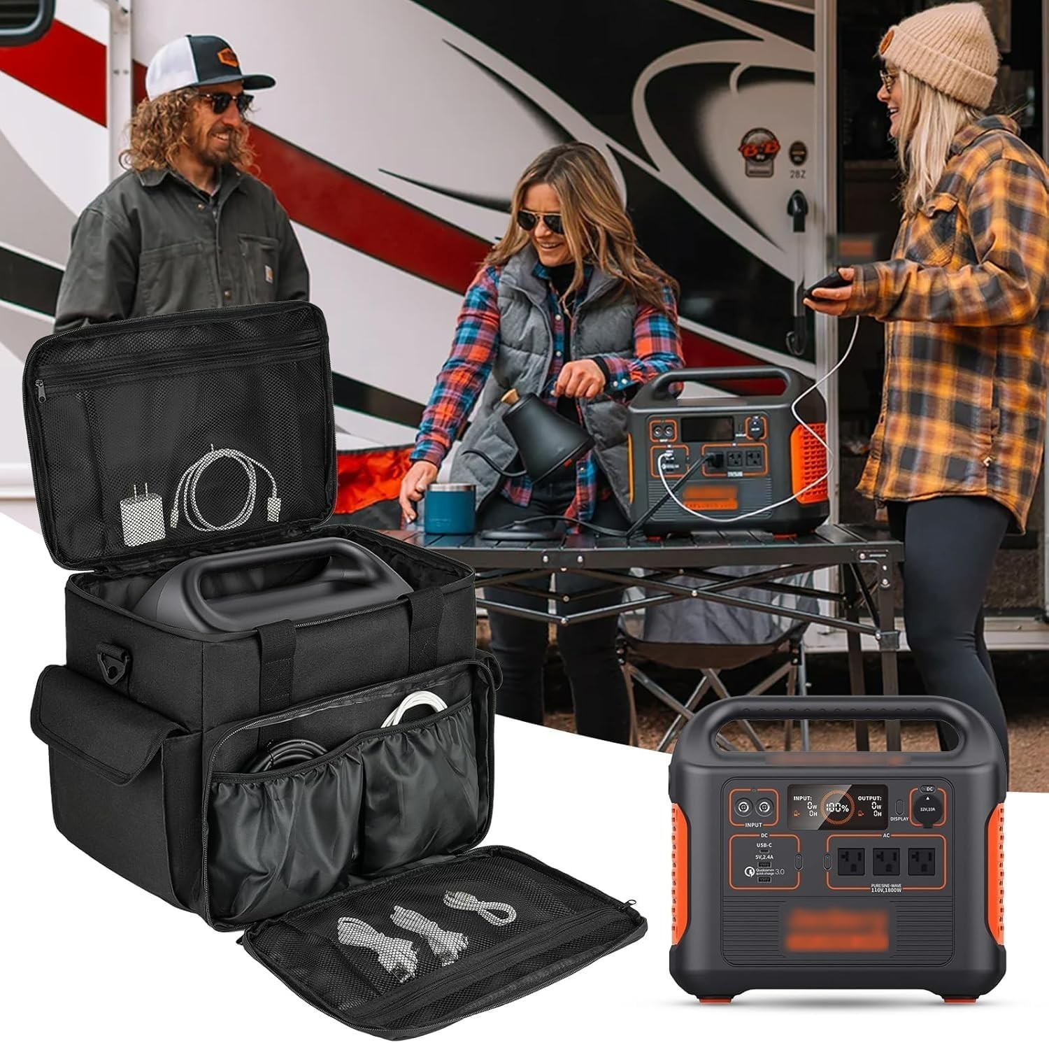 Weather-Resistant Power Station Carry Bag with Adjustable Strap & Handholds