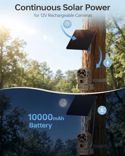 Solar Panel for Trail Cameras, 6W Charger with 10000mAh Battery, IP67 Waterproof