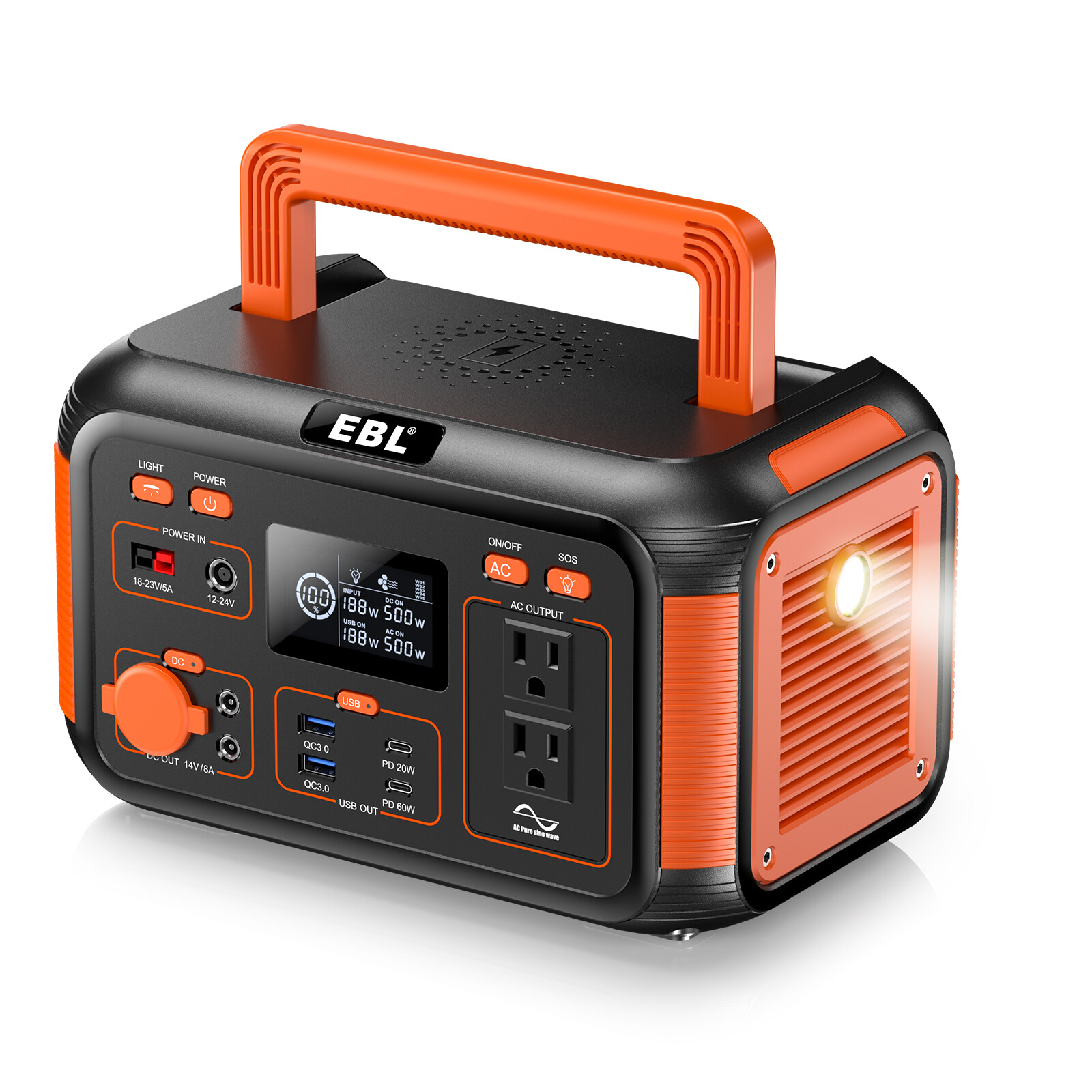 Portable Power Station 444Wh 500W AC USB Battery Charger Camping Solar Generator