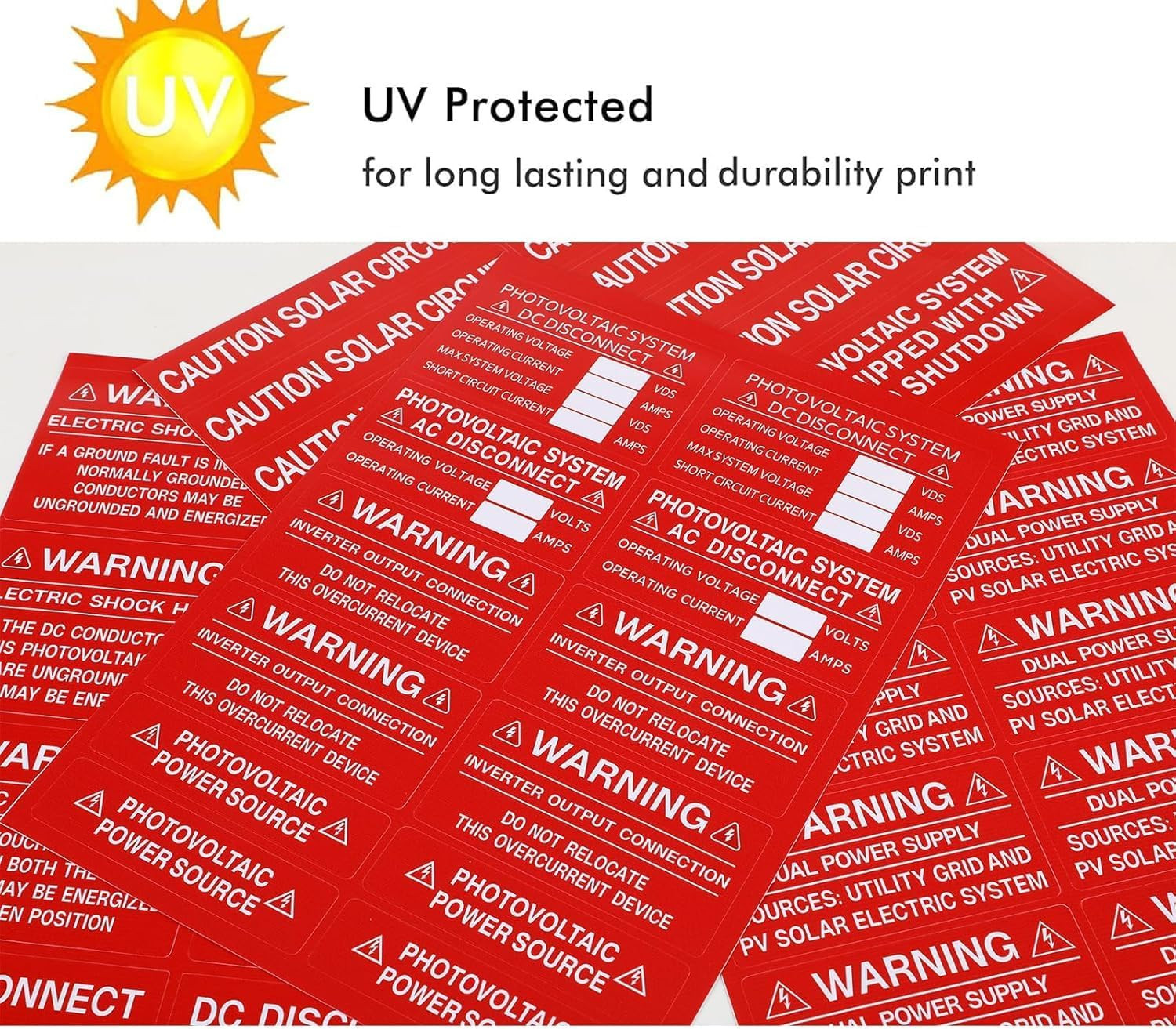 62-Pack Solar PV System Label Kit – Code 2020/2023 Compliant Photovoltaic Sticke