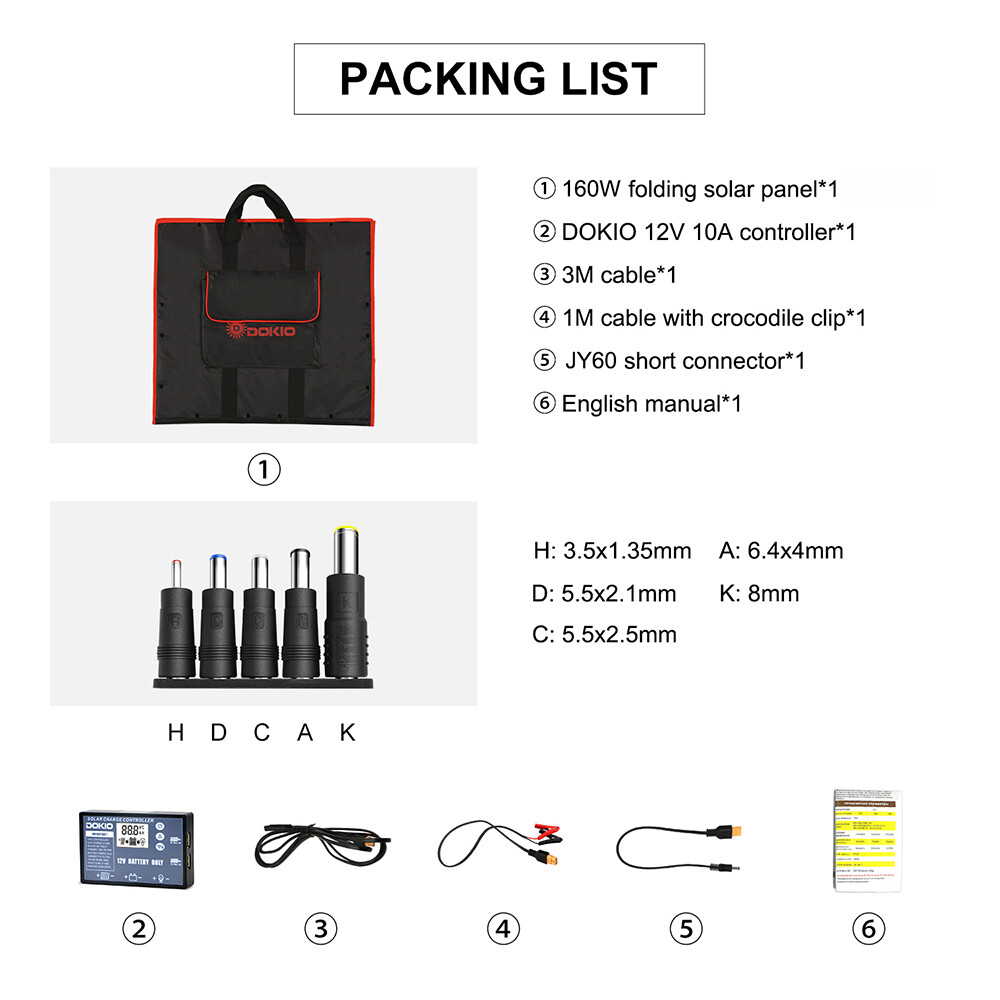 Dokio 160W Portable Foldable Solar Panel Kit For Solar Generator/Car Battery