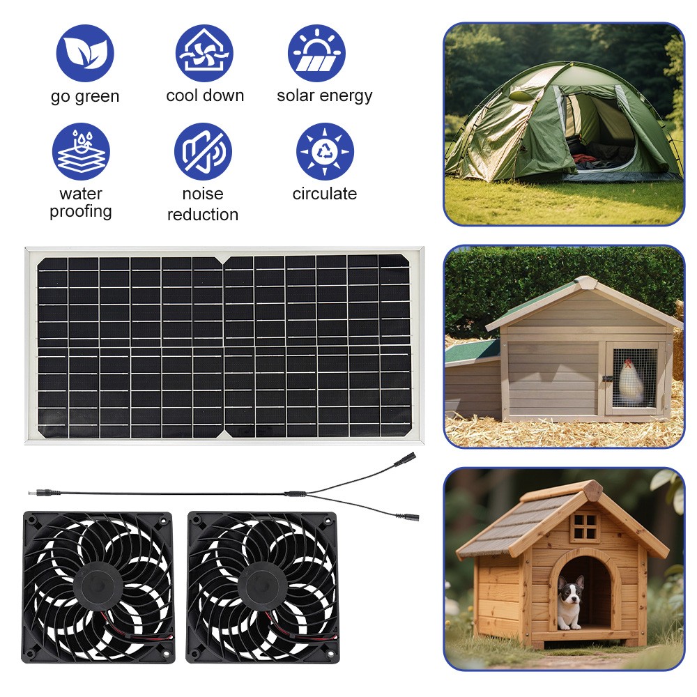 30W Solar Powered Fan Solar Panel Dual Exhaust Fan for Chicken Coop Waterproof