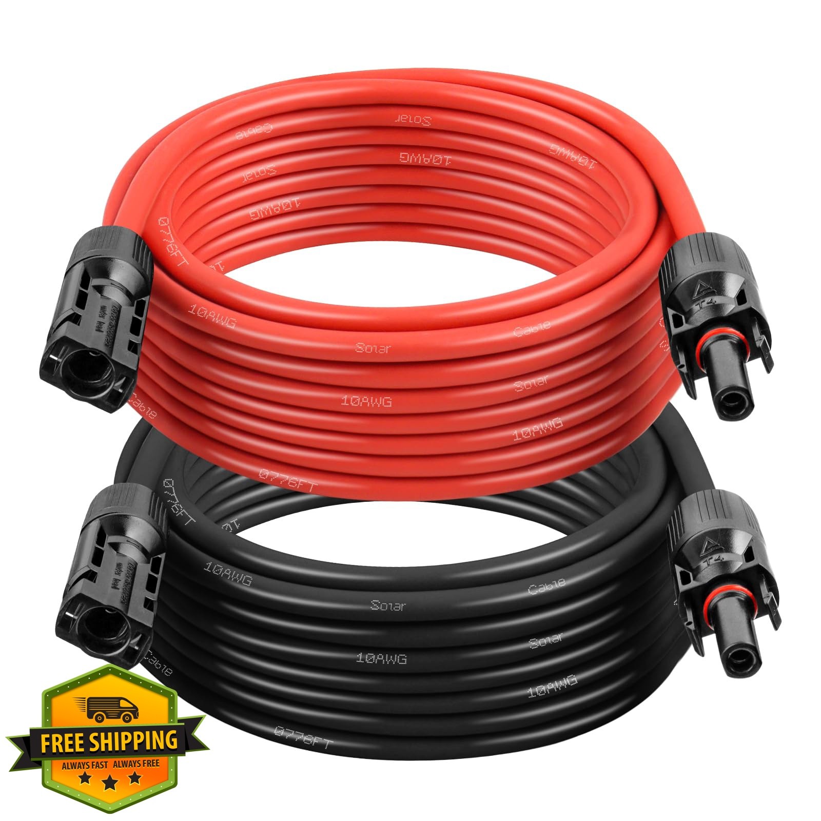 XRDS-RF 10AWG 20FT Solar Extension Cable 2 Pack Red/Black