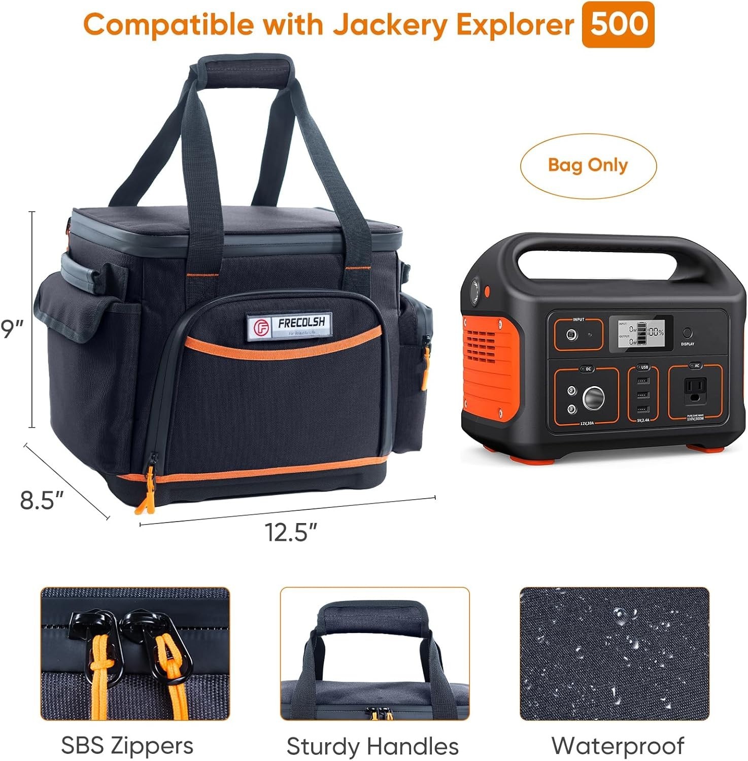 Travel-Ready Jackery 500 Case with Waterproof Base and Accessory Pockets
