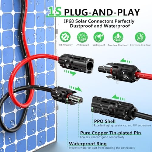 Solar to XT60i Extension Cable 10AWG 50FT XT60i Female to Male 10AWG-50FT