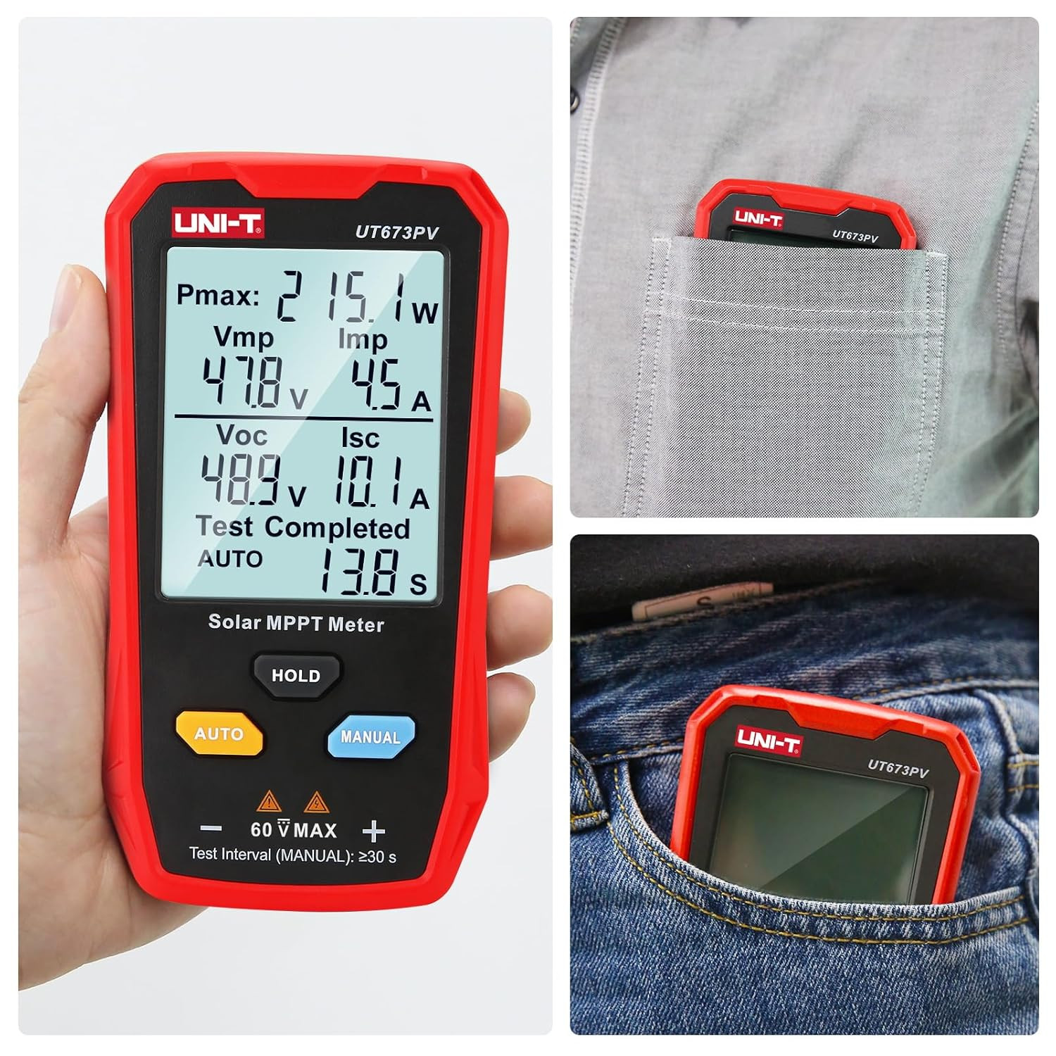 UT673PV Solar MPPT Meter 800W Multimeter, 35A/60V Auto Measurement Display