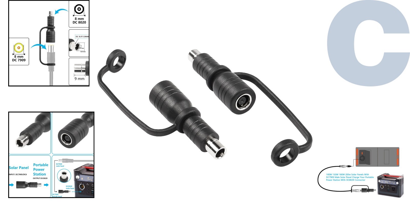 DC7909 Female to DC8020 Male Adapter for Solar Power Station Explorer