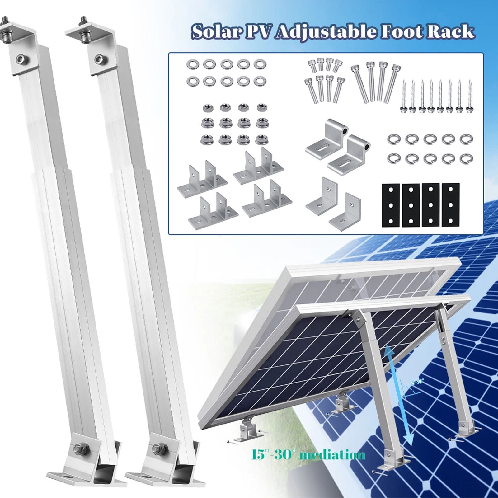 2 Sets 36-68cm Solar Panel Tilt Mount Brackets Kit for Roof Surface RV Farm