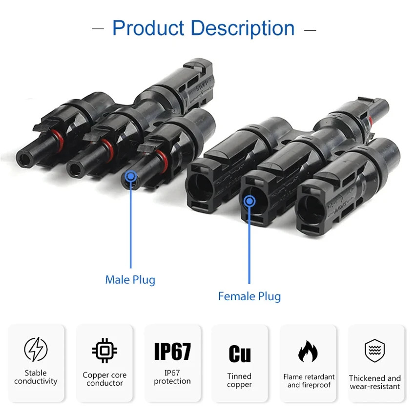 1 to 2/3/4/5/6T Solar MC Connectors for Photovoltaic Energy PV Panel Parallel Sp