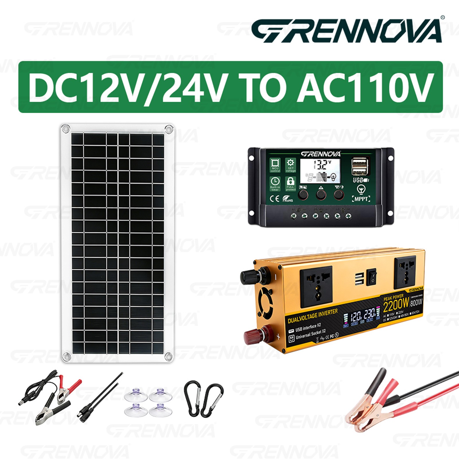 Grennova 2200W True Power Solar Kit 60A MPPT RV Home Off-Grid Backup
