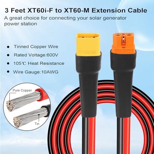 XT60i to XT60 Extension Cable 10AWG XT60i Female to XT60 Male Connector 3FT