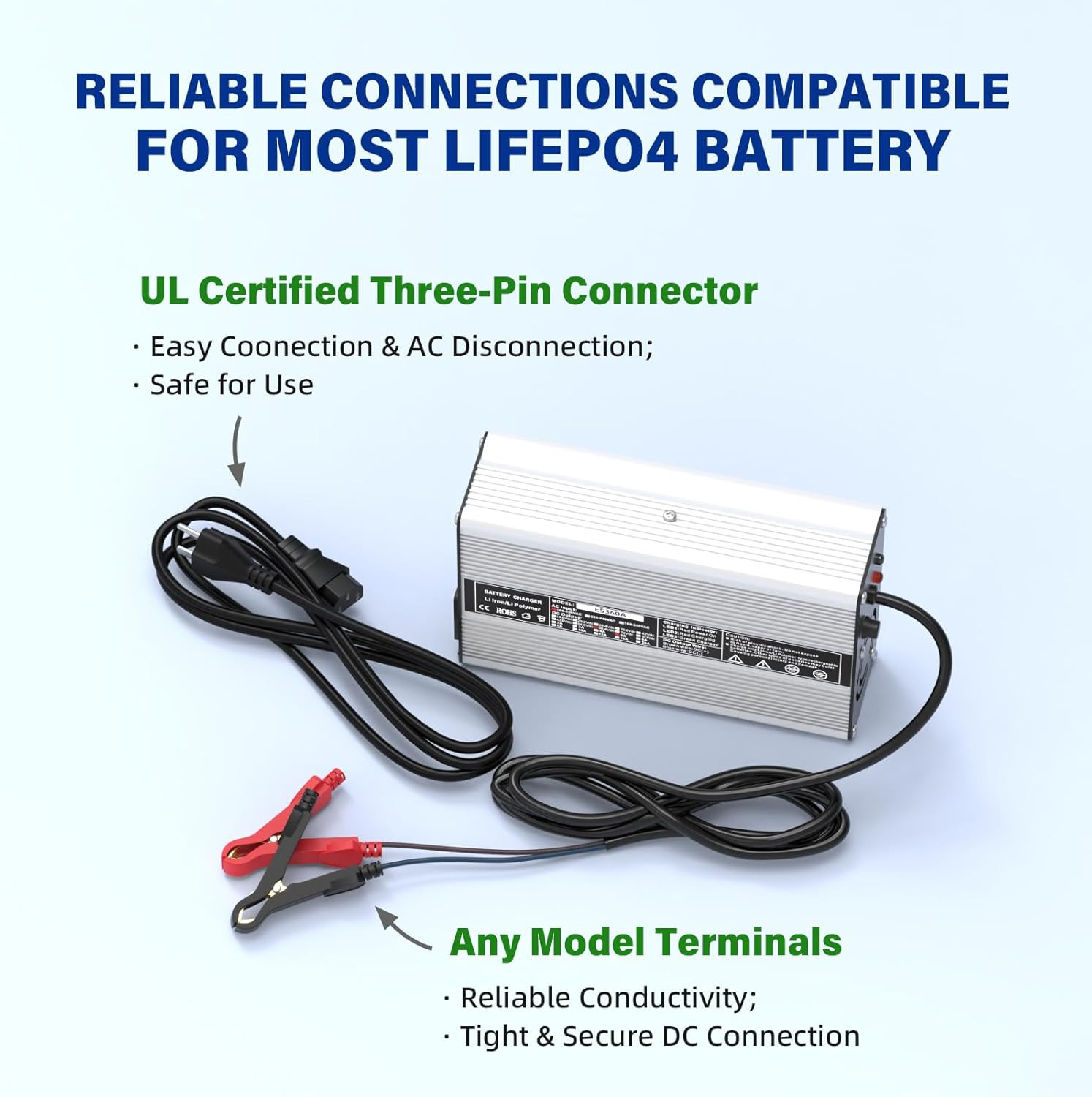 58.4V 5A AC-DC Charger for 48V LiFePO4 Batteries, RV, Solar, Golf Cart