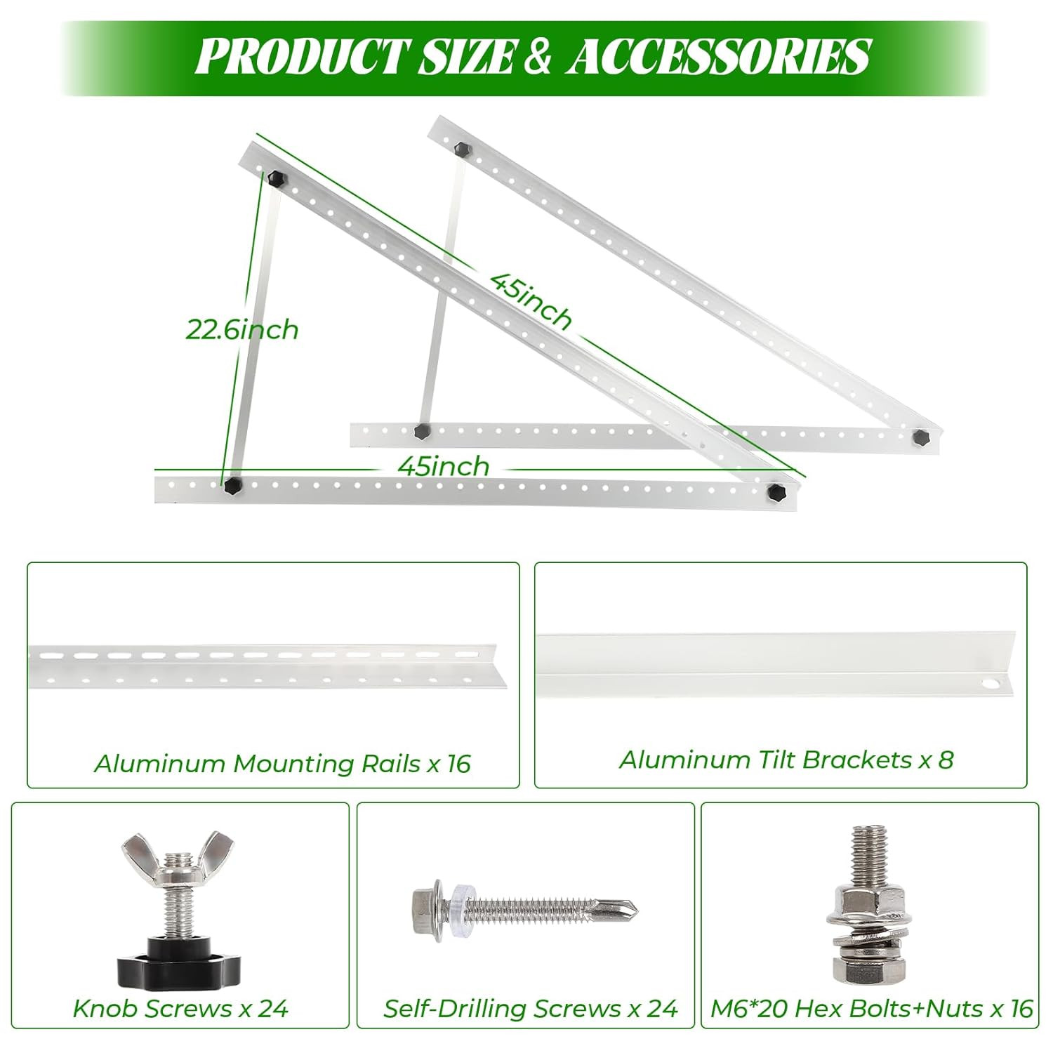 4 Sets 45Inch Solar Panel Mounting Brackets, 0 to 90? Adjustable Solar Panel Mou