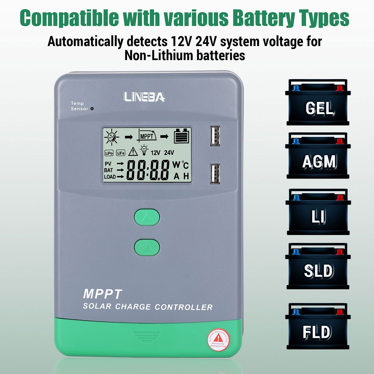 12/24V 10-100A MPPT PWM Solar Panel Regulator Battery Charge Controller Inverter
