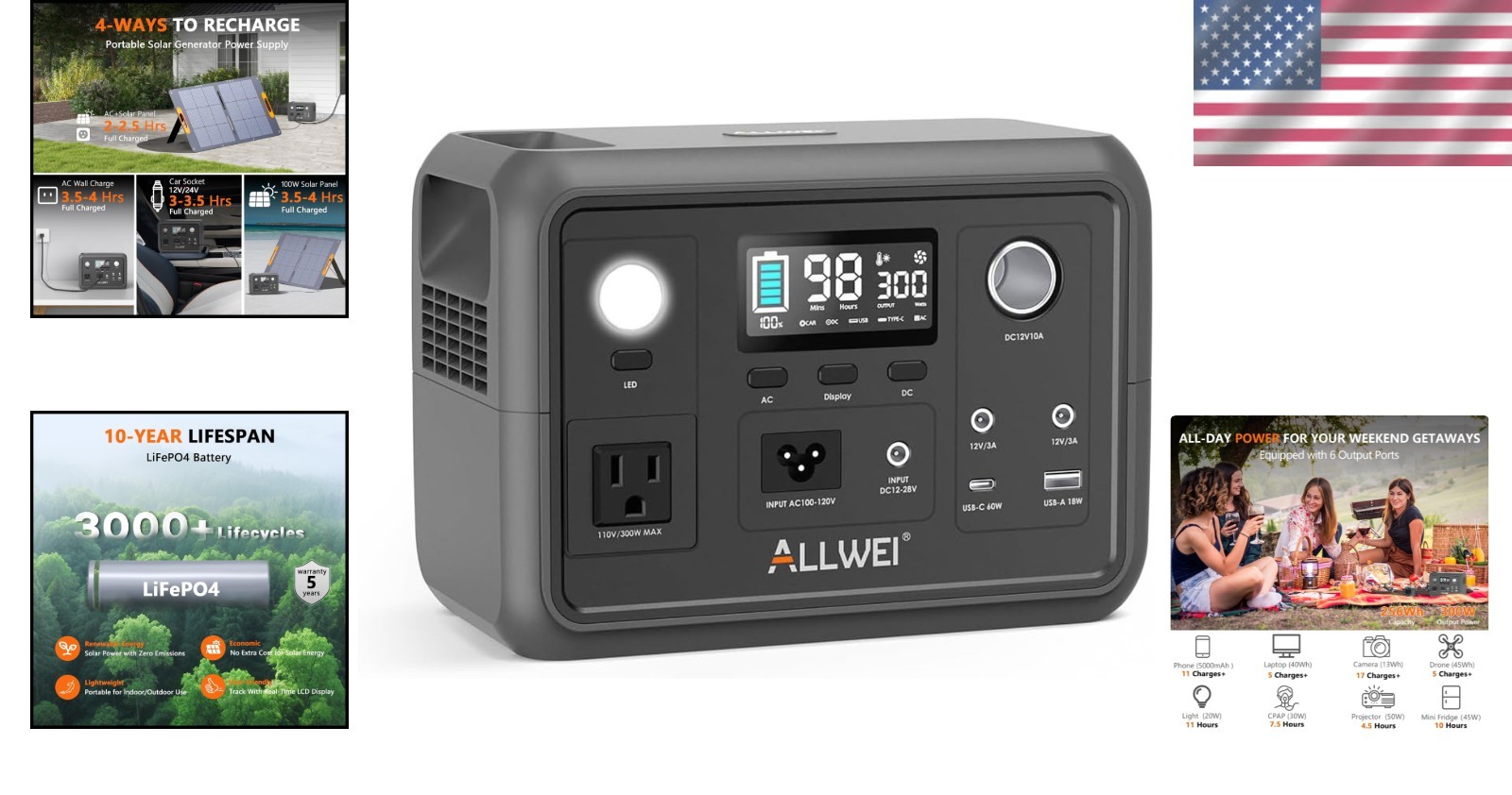 Lightweight 300W Solar Generator with 6 Output Ports for Camping and Home Backup