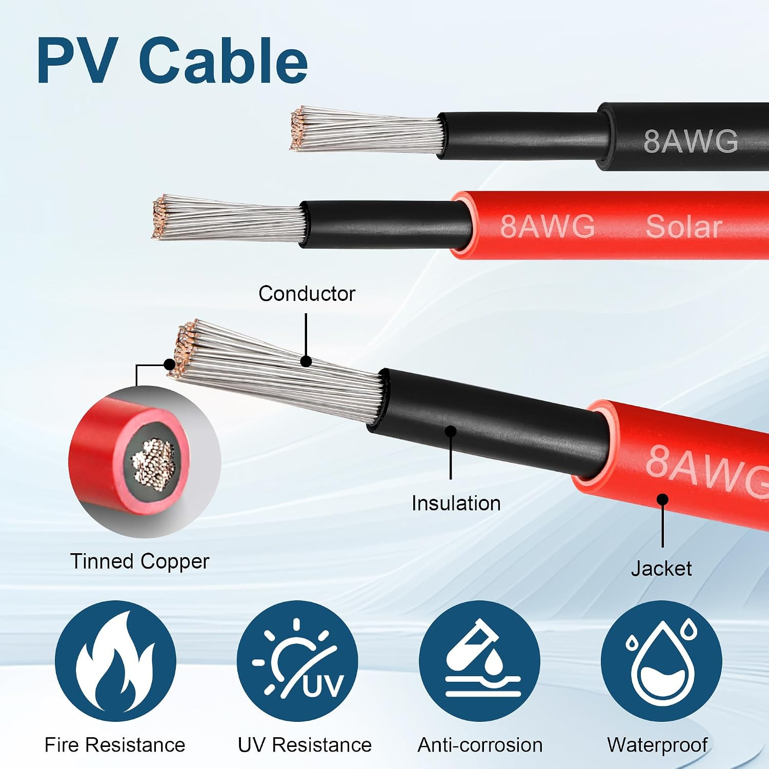 25 FEET 8AWG Solar Panel Extension Cable,8 Gauge Extension Cord, Solar Panel Wir