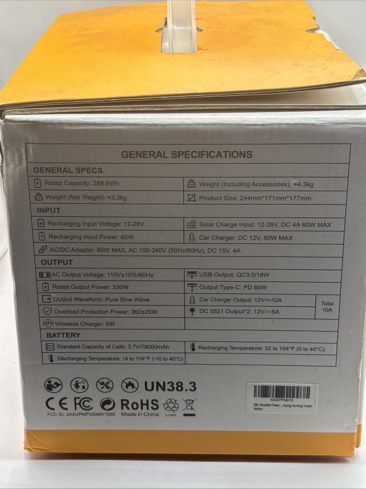 EBL Portable Power Station 300 110V/330W Pure Sine Wave Solar Generator