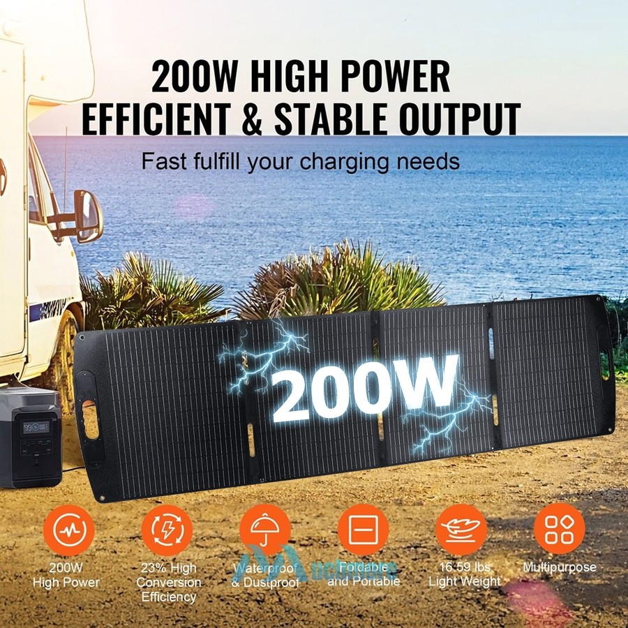 100/200W Foldable Monocrystalline Solar Panel Type-C/USB/DC For Camping RVs Boat