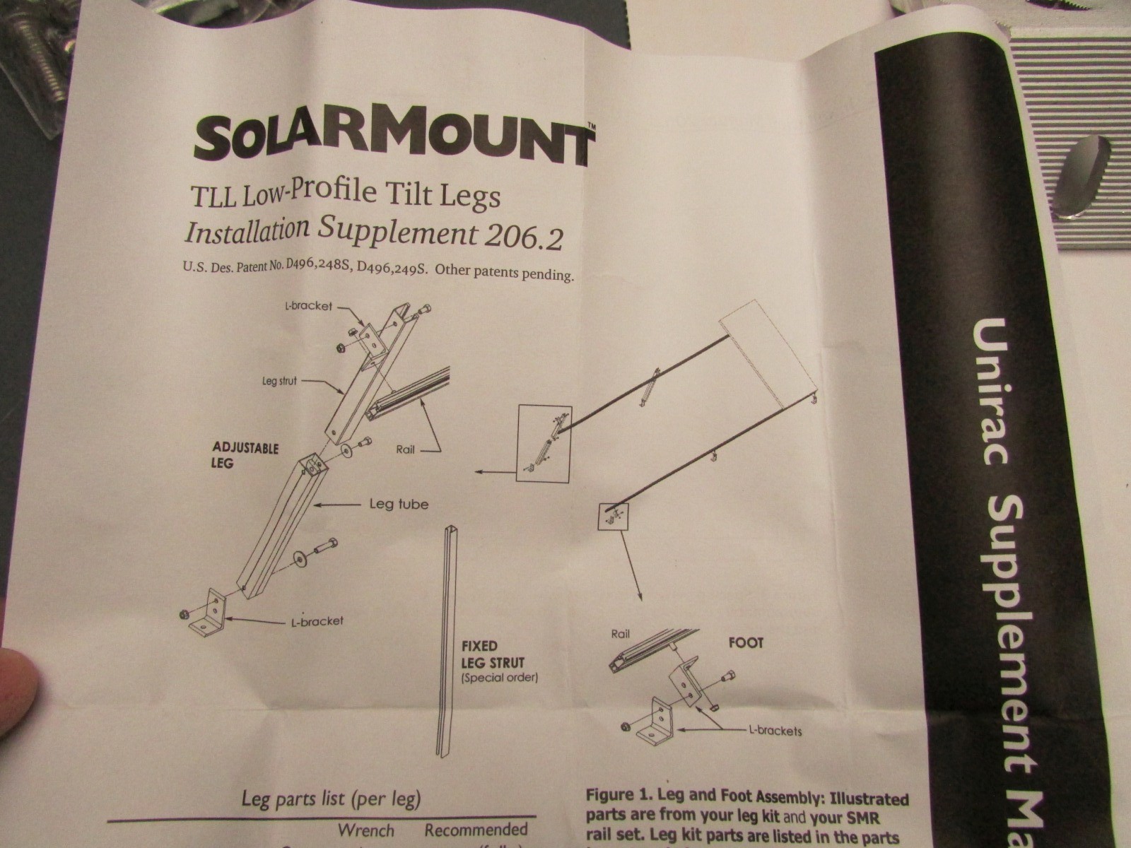 Unirac Solar Panel Mount Low Profile 12″ Adjustable Tilt Leg for SolarMount Rail