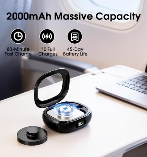 Charging Case for Oura Ring Gen 4 & 3 Charger, 2000mAh Portable Travel Black
