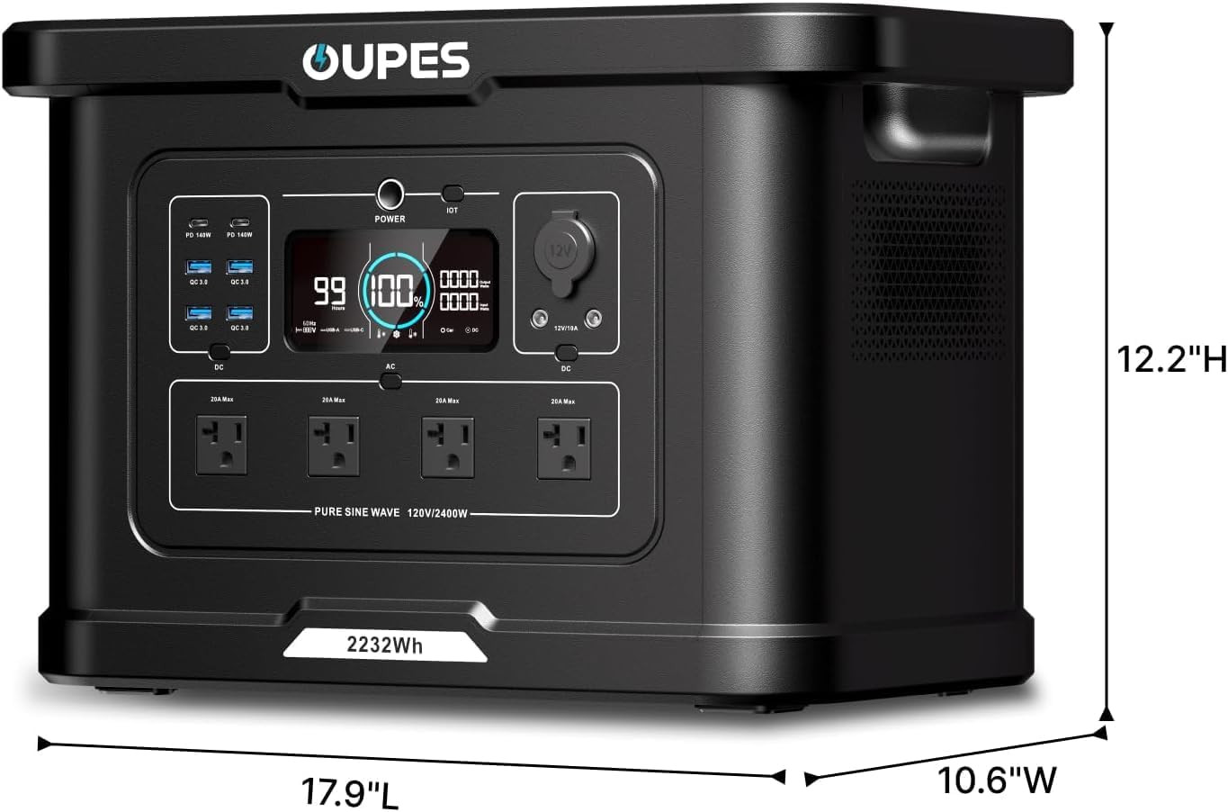 Exodus 2400 Portable Power Station 2400W (Boost 2600W, Surge 4500W), 2232Wh Life