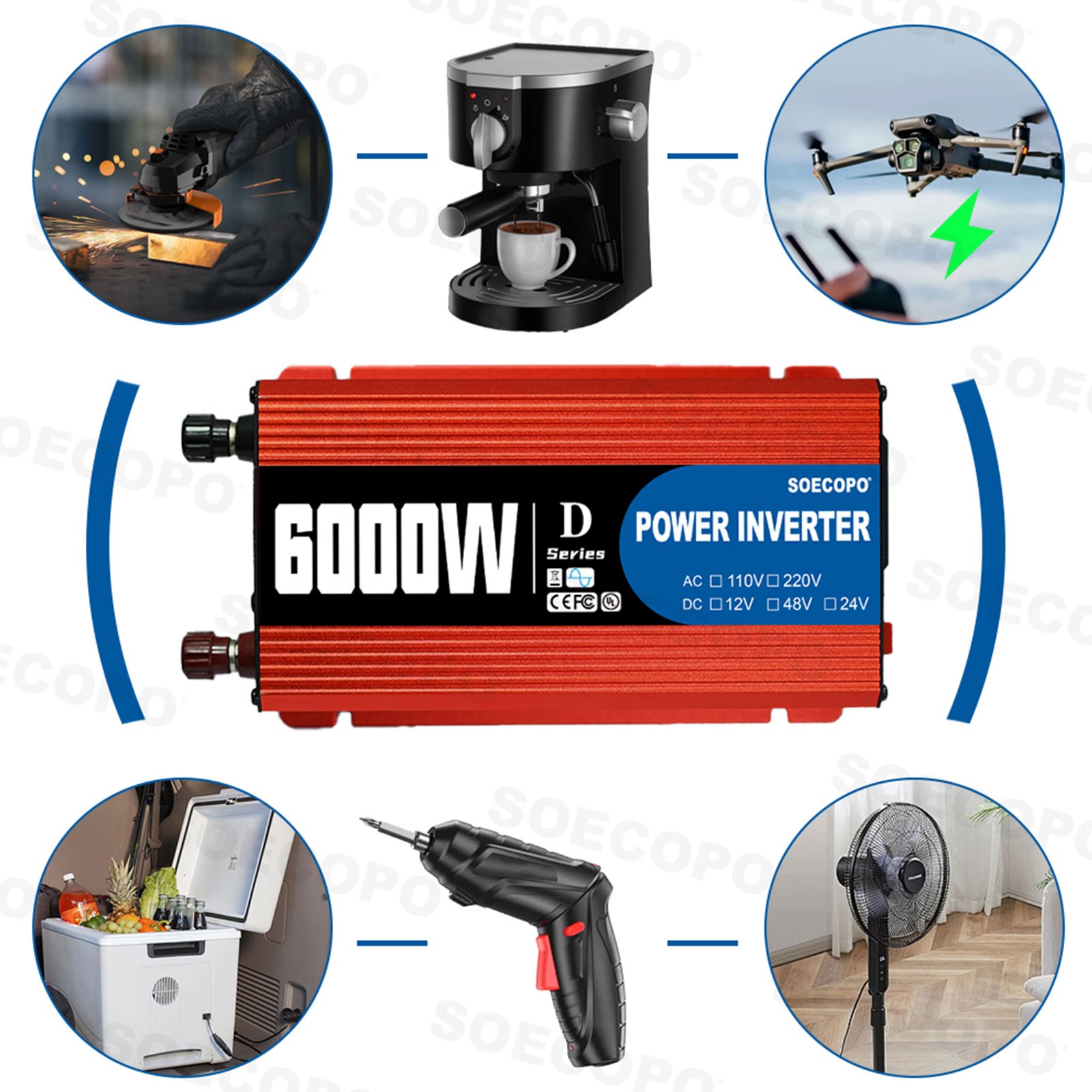 SOECOPO 6000W Solar System Complete Kit,12V DC to 110V/220V AC Inverter FlexibCP