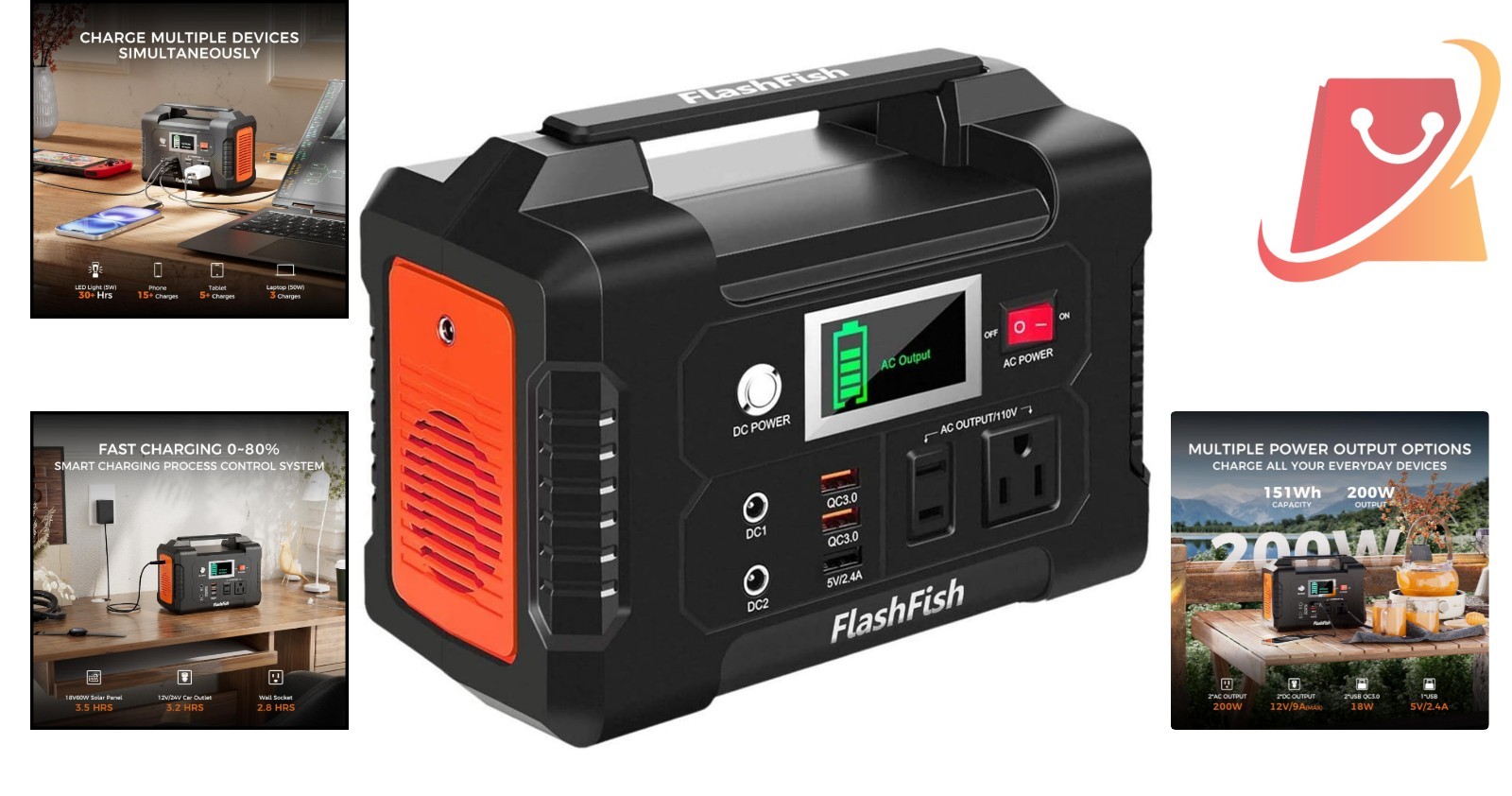 Portable Power Station 200W 40800mAh Solar Generator Backup Power Home Camping