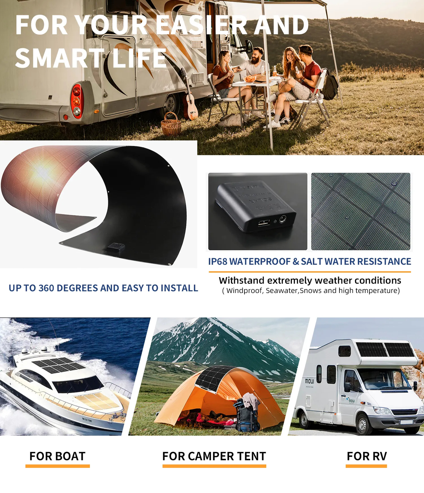 200W-350W 18V Flexible Solar Panel Module Car Battery Boat Camping Marine RV