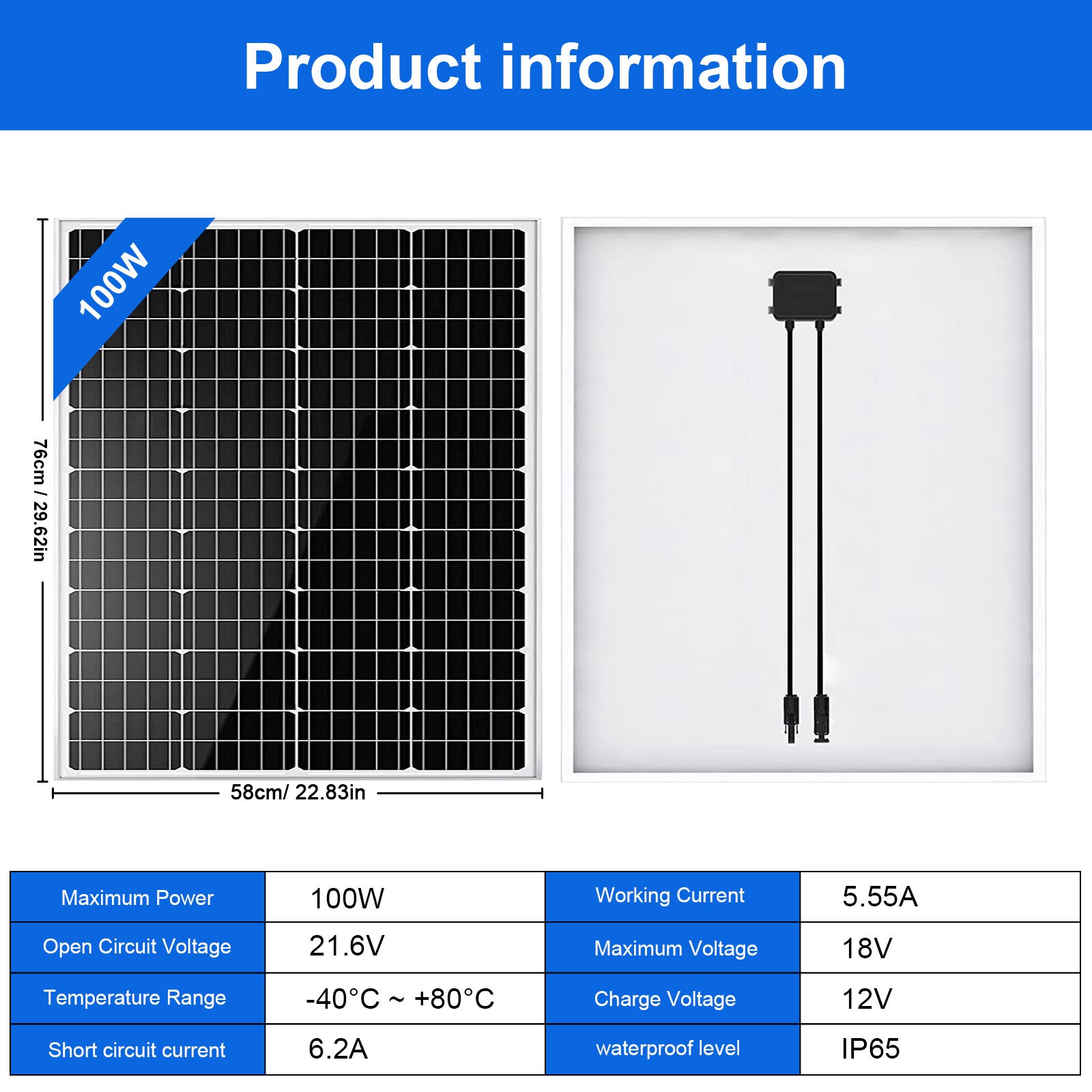 400W Solar Panel 12V PV 100Watt Monocrystalline Home RV Roof Shed Back-up Power