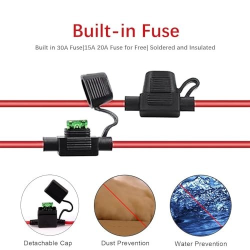 2Pack 12AWG Solar Connector O Ring Terminal, Dual Fuse Holder Cable 2FT for Powe