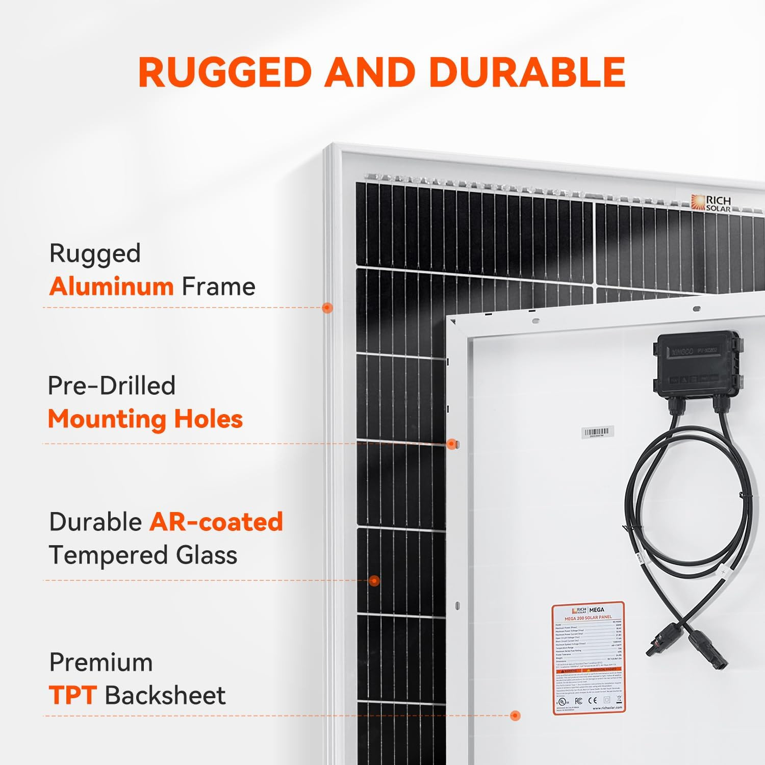RICH SOLAR 200 Watt 24 Volt 9BB Cell Monocrystalline Solar Panel High Efficiency