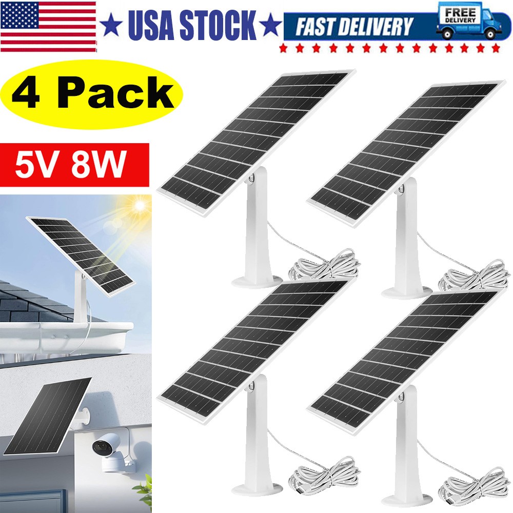 4 Pack Solar Panel for Ring Spotlight Camera/Stick Up Cam Battery Charger 8W 5V