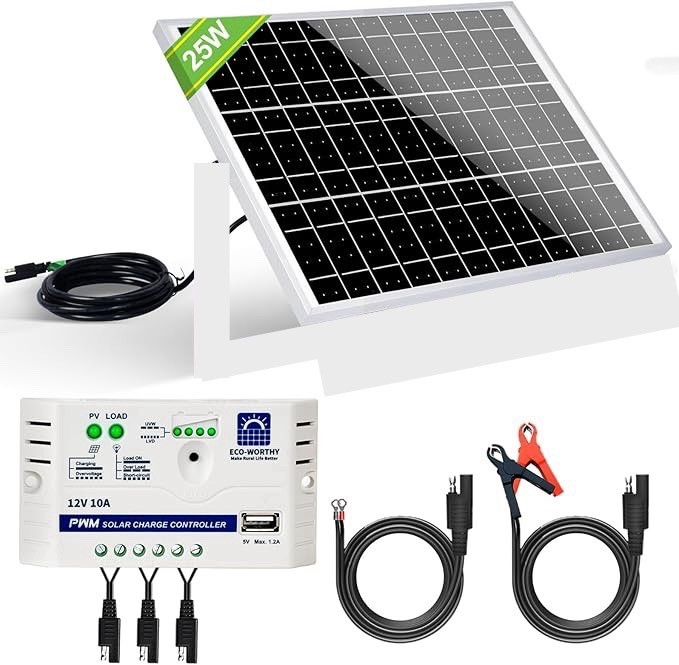 25 Watts 12V Off Grid Solar Panel Kit with Charge Controller No Bracket/box New