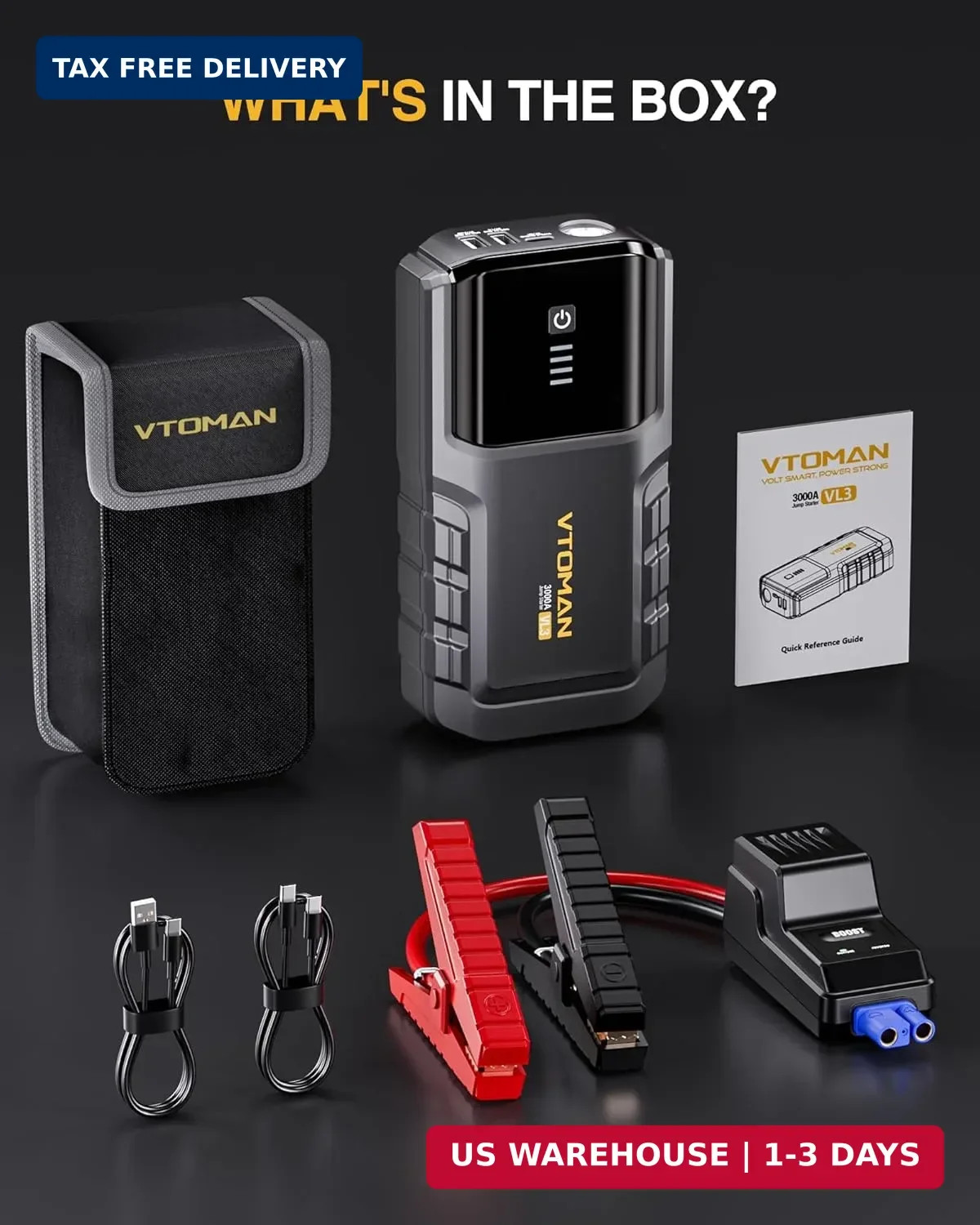 VTOMAN VL3 Jump Starter Upgraded with LiFePO4 Battery, 3000A Portable Car Batter