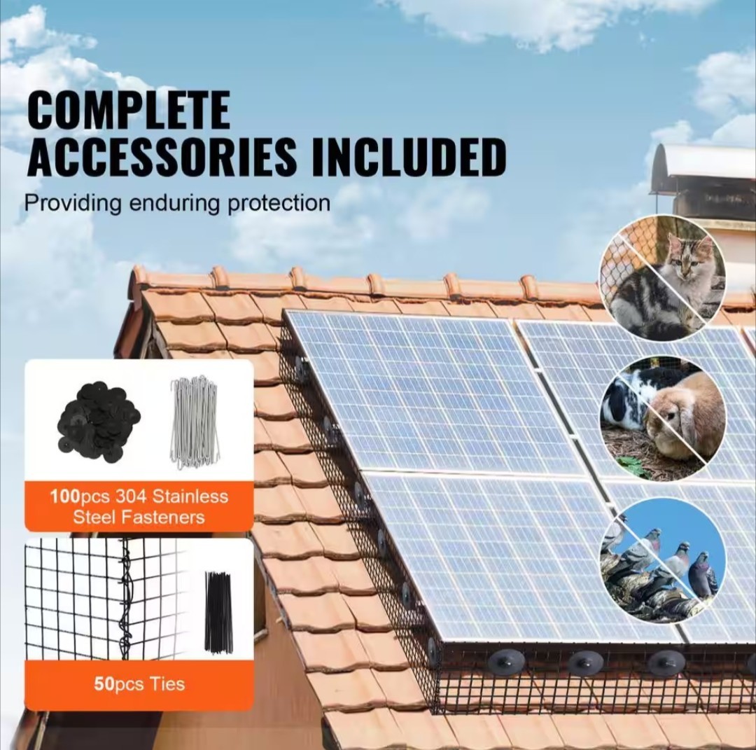 VEVOR Solar Panel Bird/Critter Guard 8inch x 98ft PVC Coated Mesh Roll Kit with.