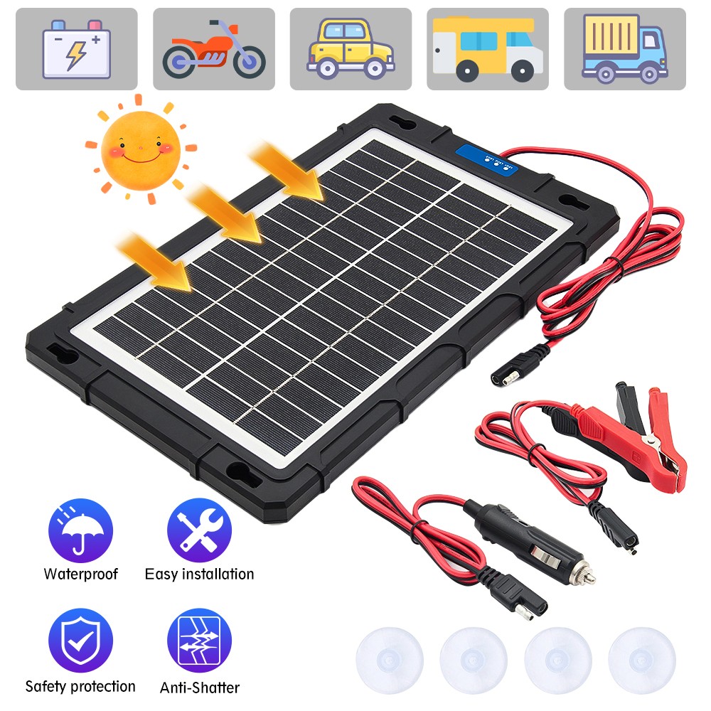 12V Battery Charger 20W Solar Powered Panel for RV Car Dump Trailer Boat Marine