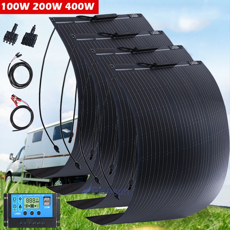 Flexible Solar Panel Mono 200W 400W 12V Bendable Camping Home RV Battery Charge