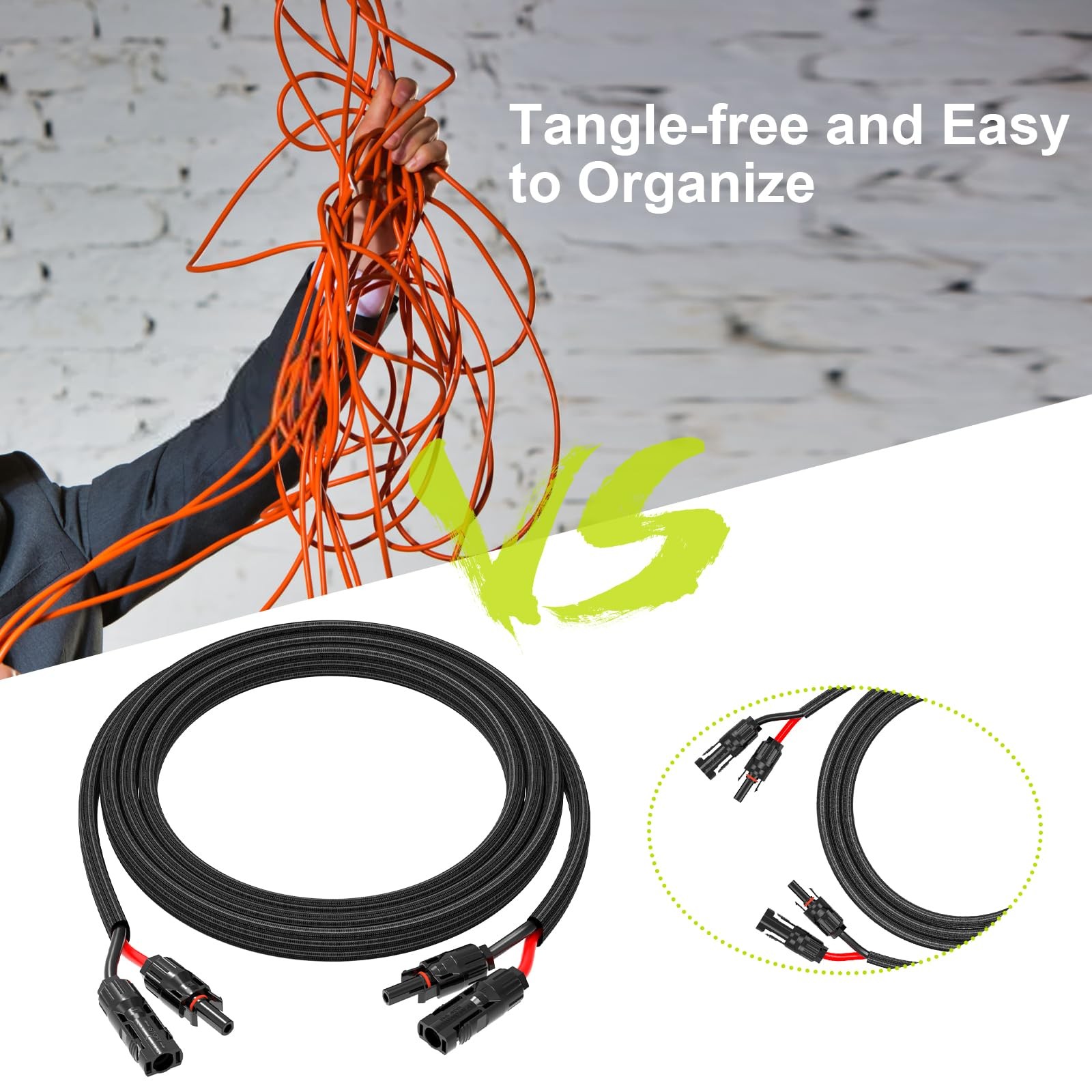 50Ft 10AWG Solar Cable Extension with Protection Cover, Solar Wire with Tool-…