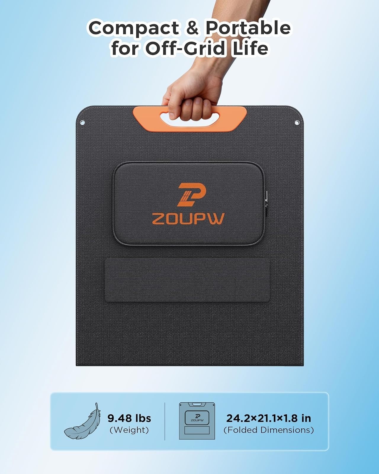 ZOUPW 100W Portable Solar Panel, Monocrystalline, IP67 Waterproof