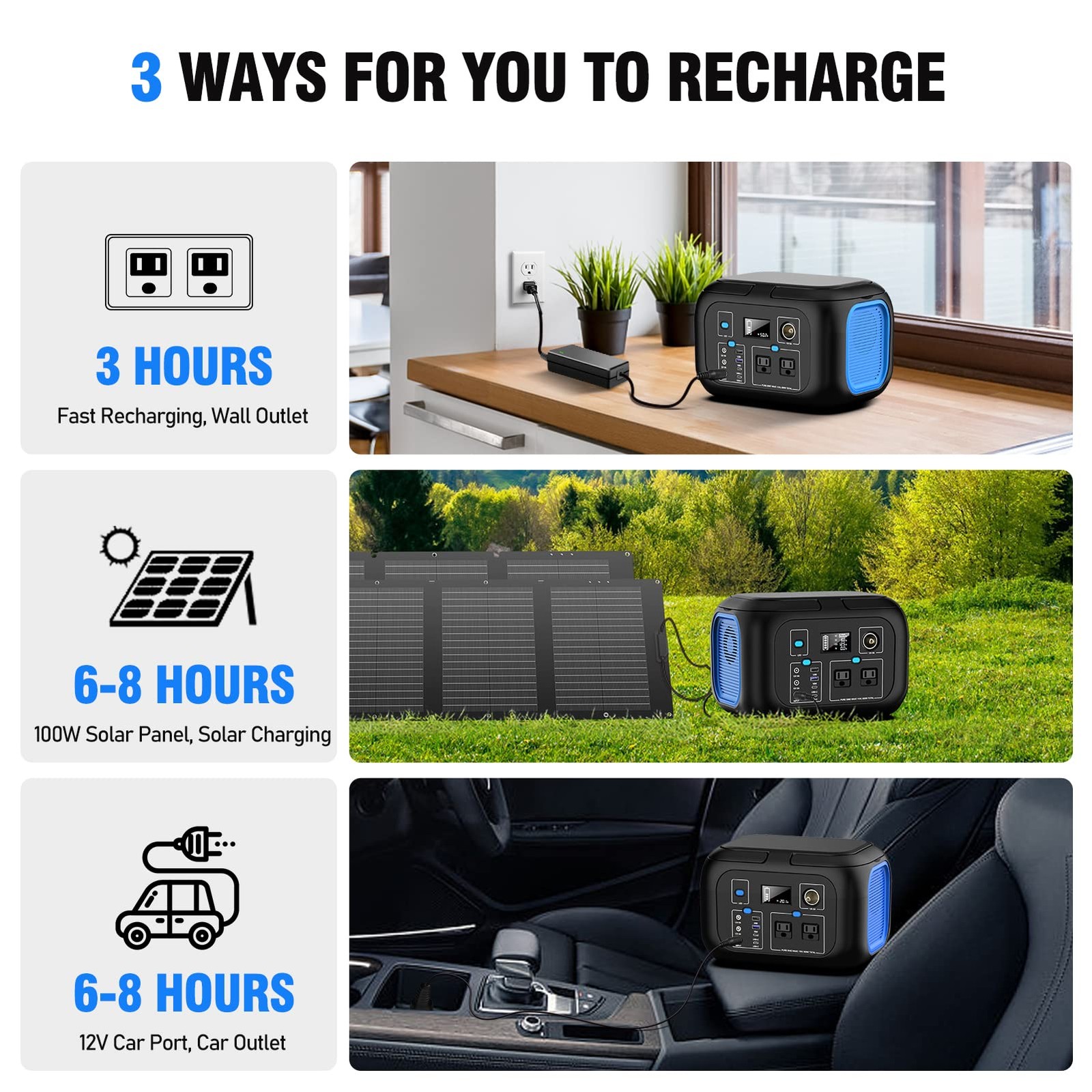 Portable Power Station 600W Power Bank 296Wh Solar Generator Lithium Battery …