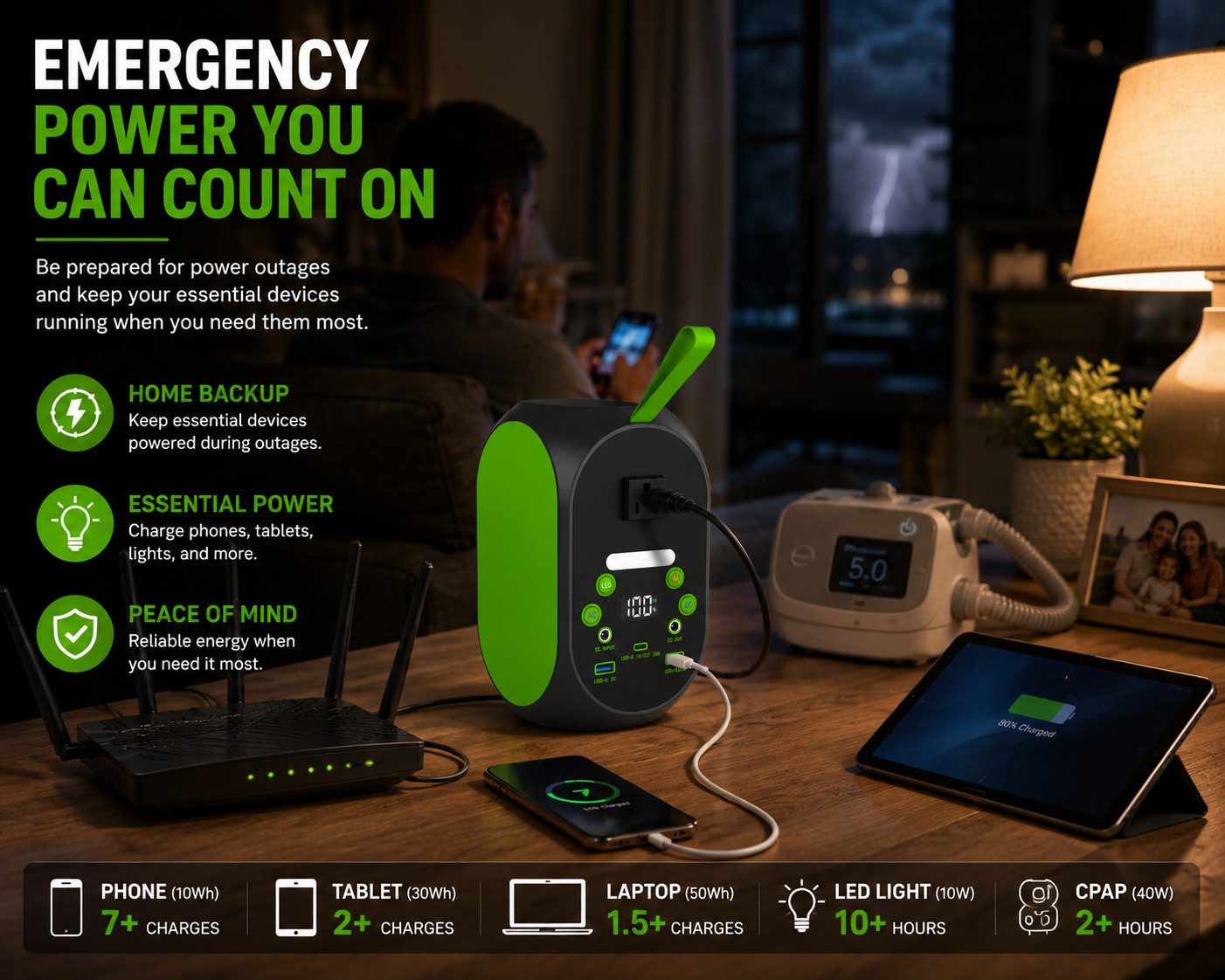 Portable Power Station 99.84Wh 120W LiFePO4 Solar Generator AC Outlet Camping