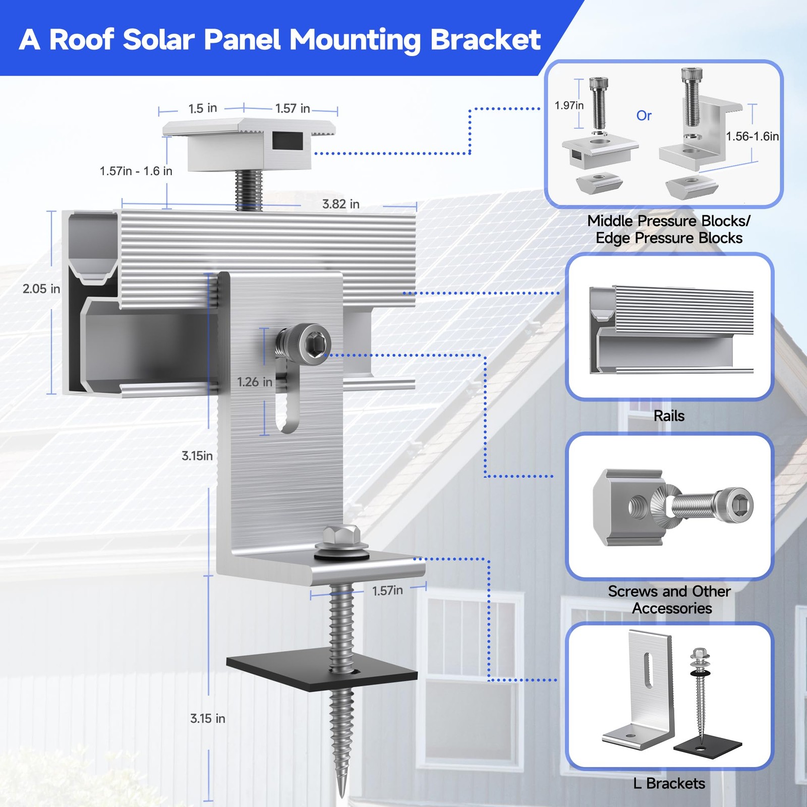 Solar Panel Mounting Brackets Kit 10Pcs Solar Roof Mount Kit for 1-4 Pieces T…