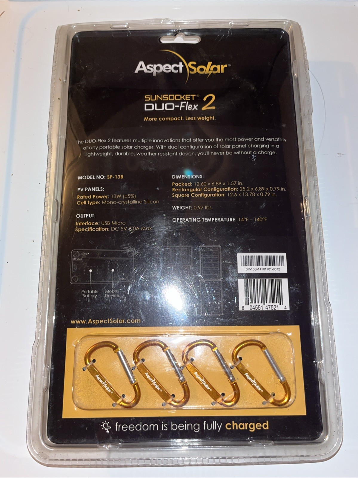 Aspect Solar Sunsocket Duo-flex 2 Portable Solar Panel, Model SP-13B, NEW SEALED